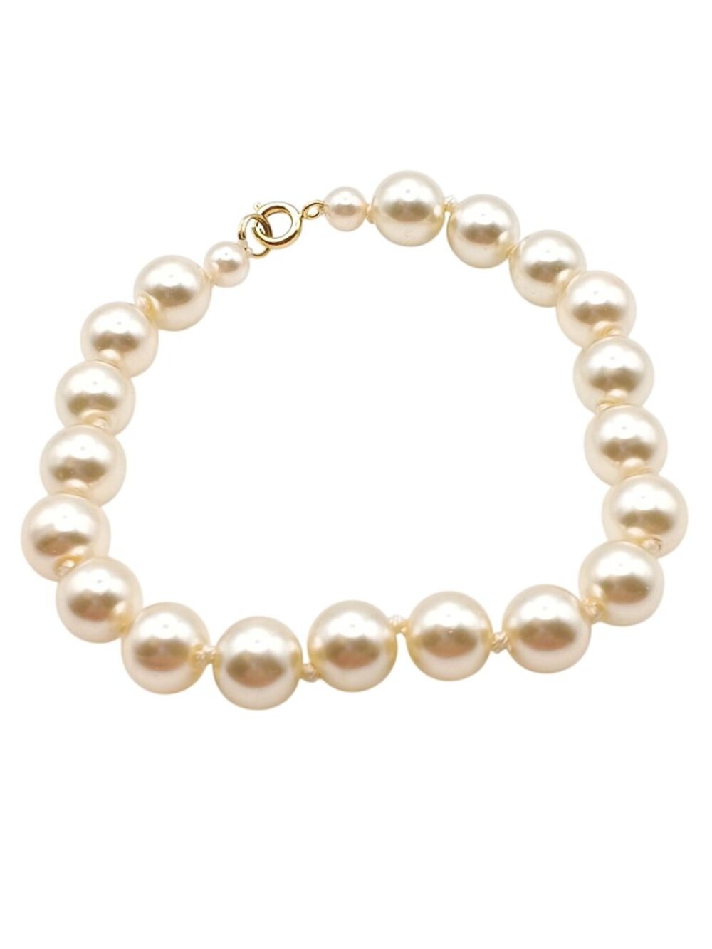 Vintage Gold-Tone Clasp Knotted Faux Pearl Bracelet 6.5" Elegant Retro Jewelry